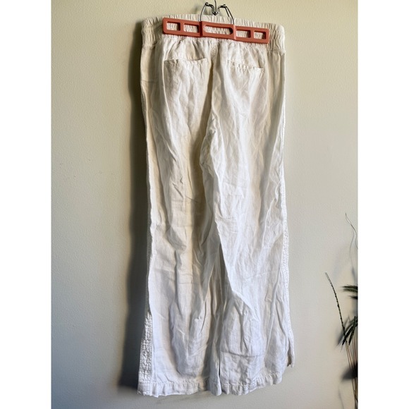 Athleta Cabo Linen Wide Leg Pants  Smocked Waist Size 6 Relaxed Summer Trousers - Picture 3 of 7